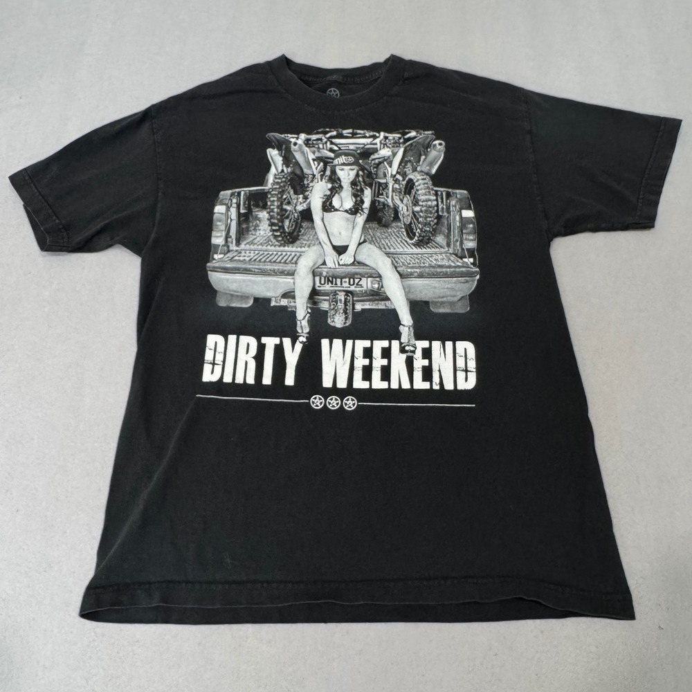 Unit Graphic T-Shirt Mens Large Black Dirty Weekend Motocross Truck Print